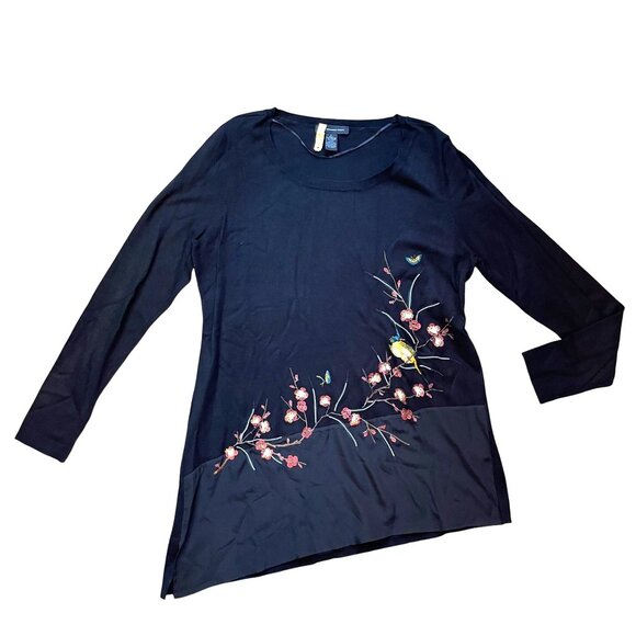 INC International Concepts Embroidered Blouse Women's Size Large Asymmetrical - Picture 1 of 11